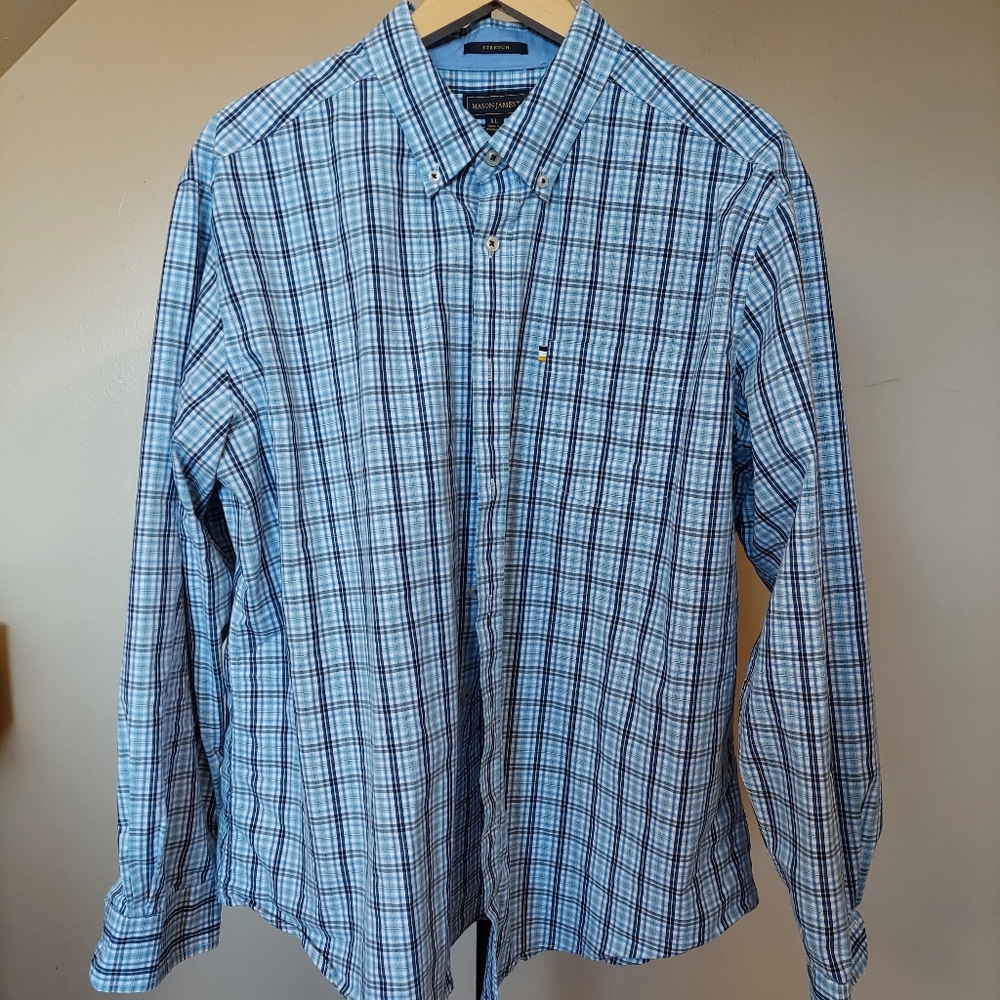 Mason James Shirt Size XL Mens  Blue Striped Long Sleeve Button Down Collar